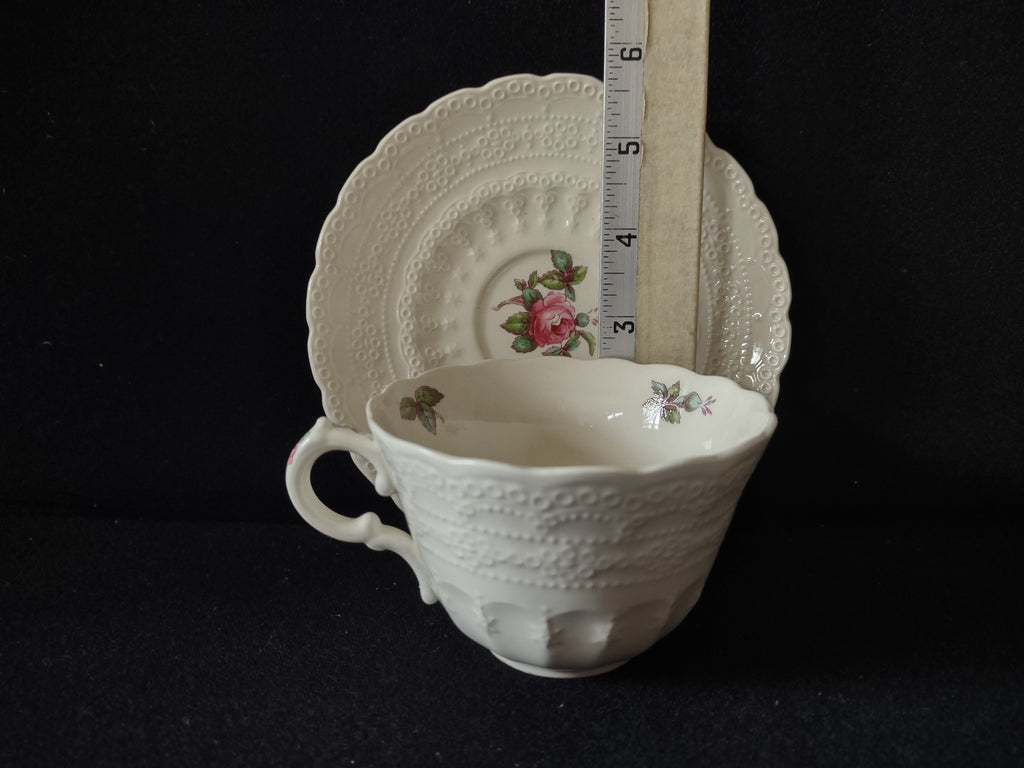 Vintage Spode Billingsley Rose Cup Saucer Copeland Jewel England Green Stamp [5854]