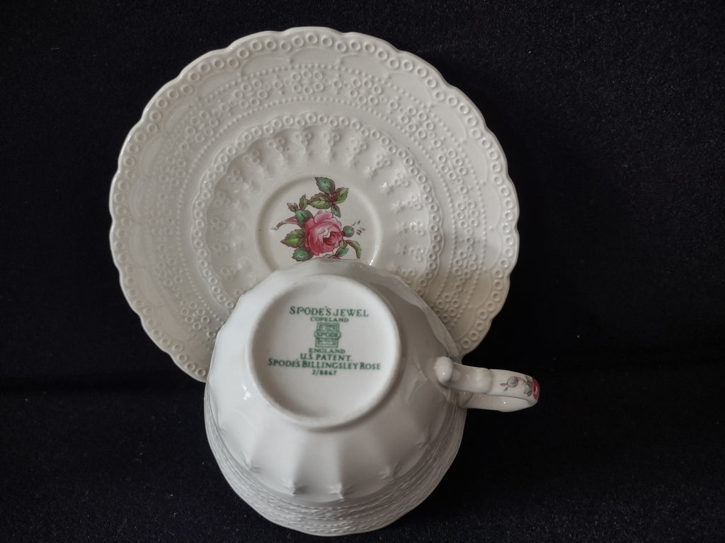 Vintage Spode Billingsley Rose Cup Saucer Copeland Jewel England Green Stamp [5854]
