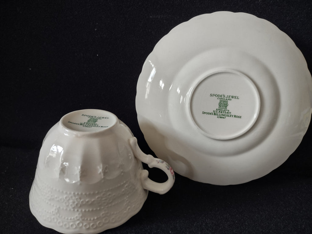 Vintage Spode Billingsley Rose Cup Saucer Copeland Jewel England Green Stamp [5854]