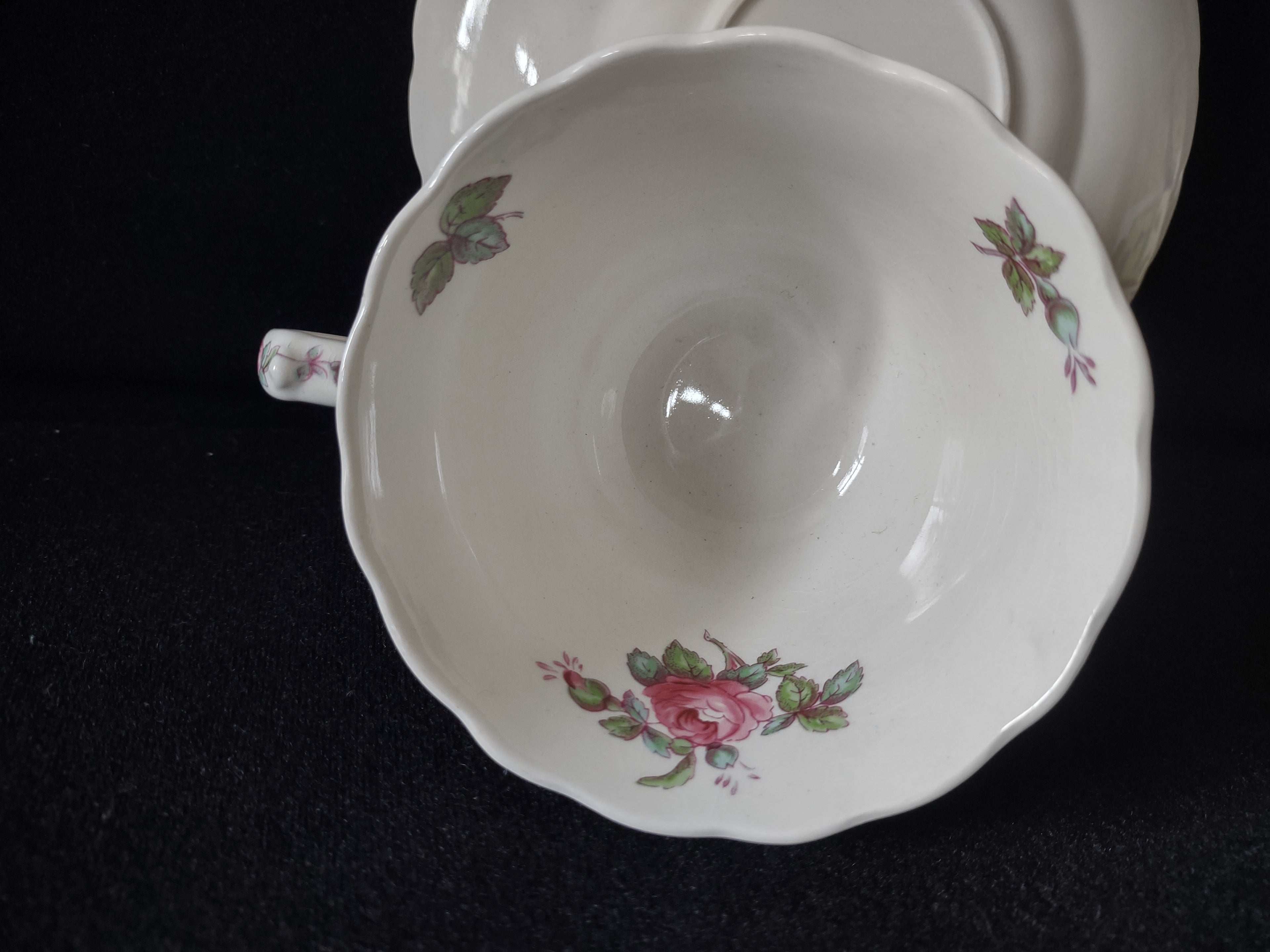 Vintage Spode Billingsley Rose Cup Saucer Copeland Jewel England Green Stamp [5854]