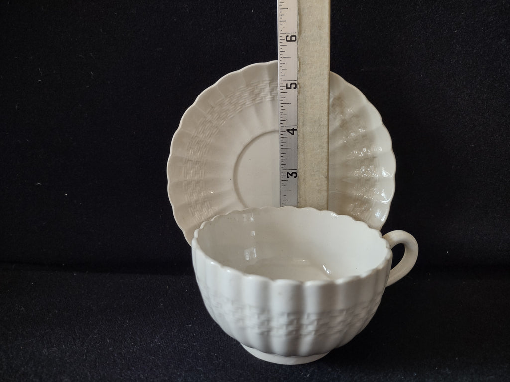 Vintage Spode Chelsea Wicker Cup Saucer Copeland England White [5857]