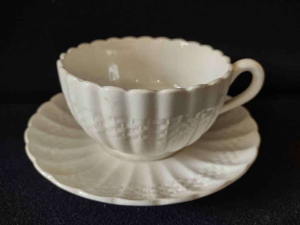 Vintage Spode Chelsea Wicker Cup Saucer Copeland England White [5857]