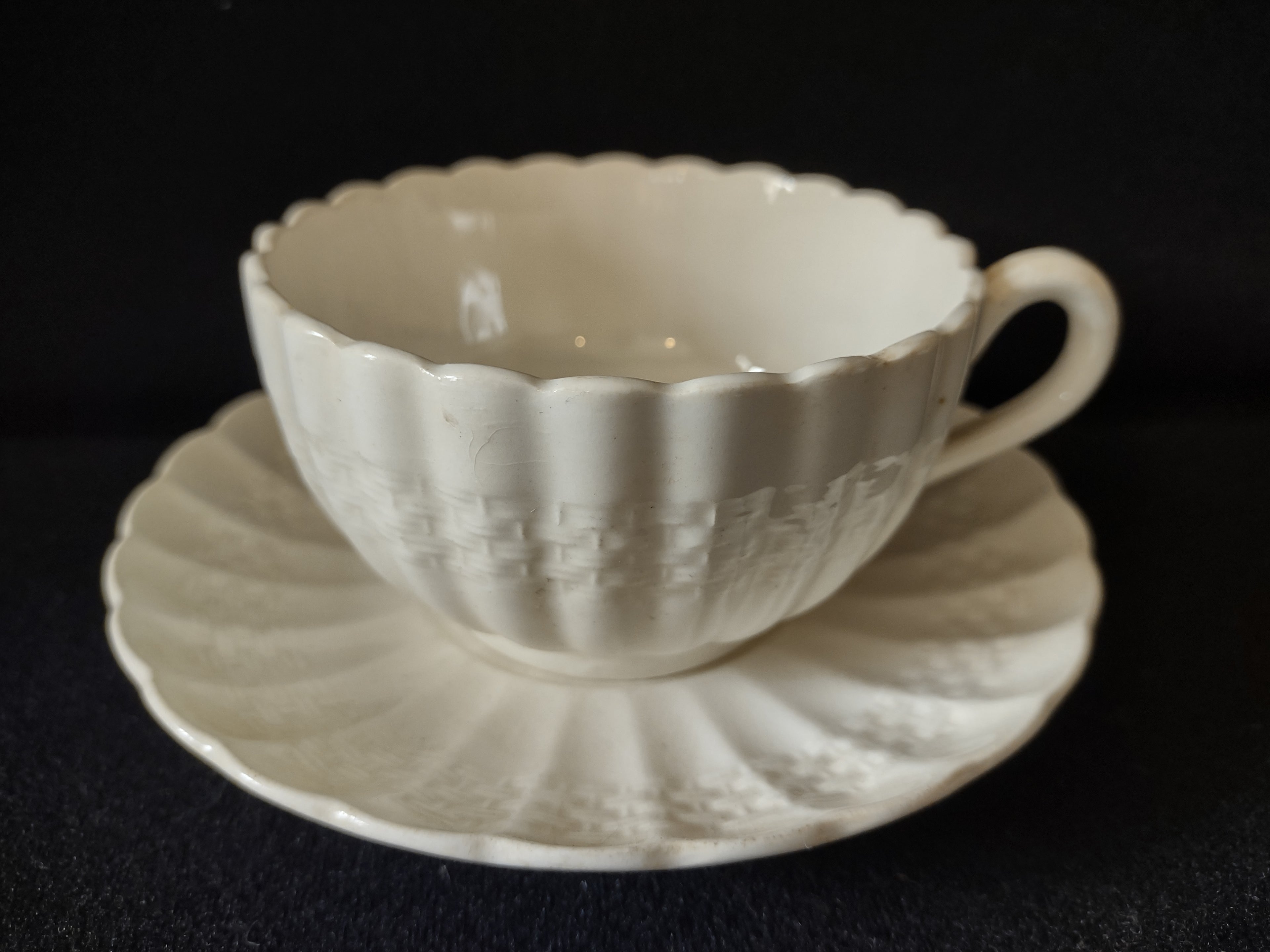 Vintage Spode Chelsea Wicker Cup Saucer Copeland England White [5857]
