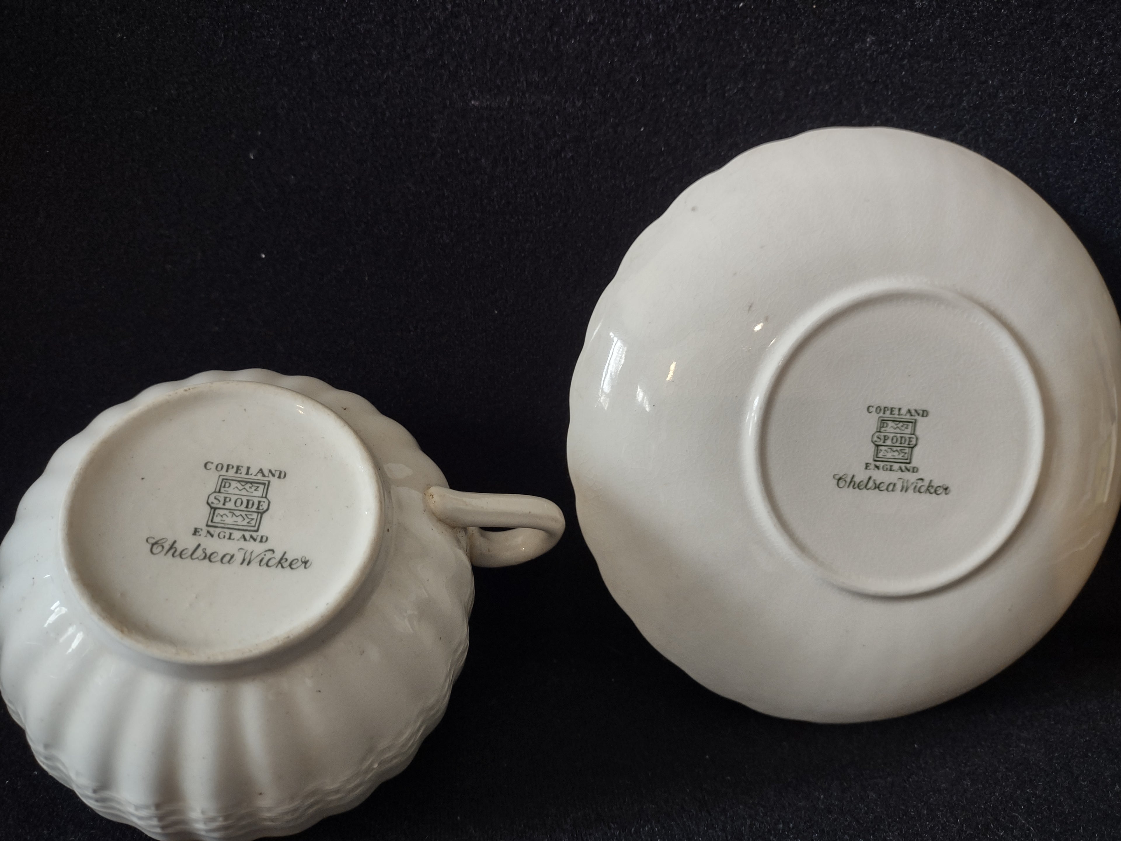 Vintage Spode Chelsea Wicker Cup Saucer Copeland England White [5857]