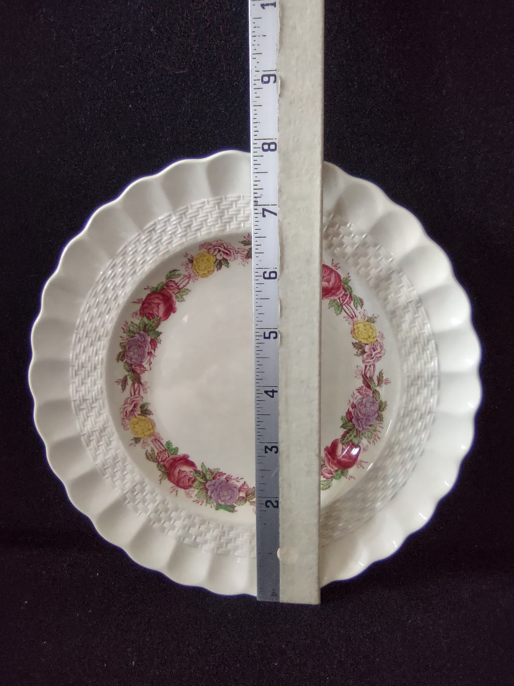 Vintage Copeland Spode Rose Briar Plate Basketweave Floral Cottagecore [5859]