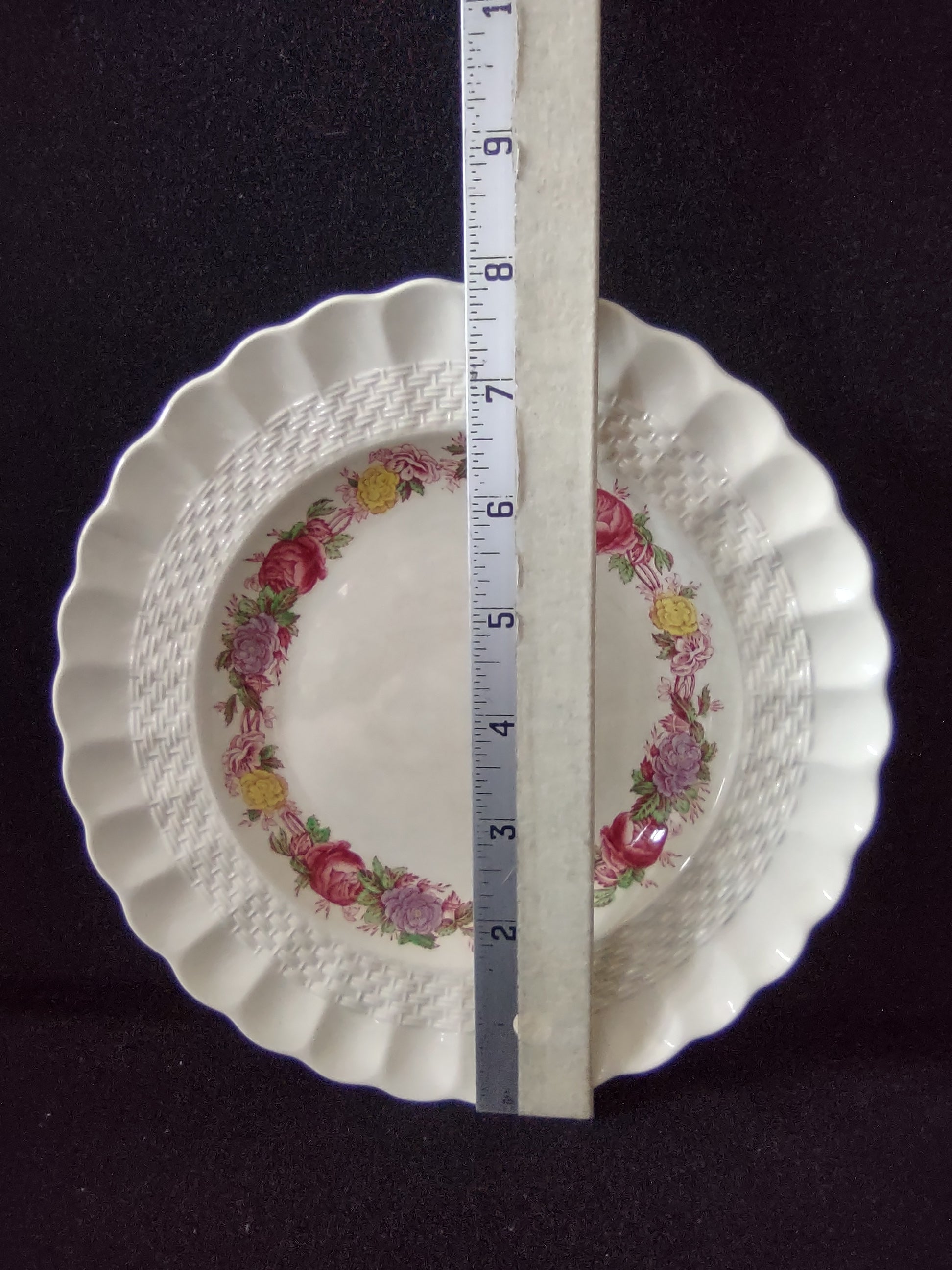 Vintage Copeland Spode Rose Briar Plate Basketweave Floral Cottagecore [5859]