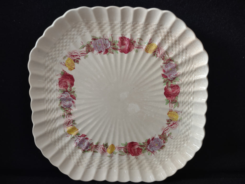Vintage Copeland Spode Rose Briar Luncheon Plate Basketweave [5860]