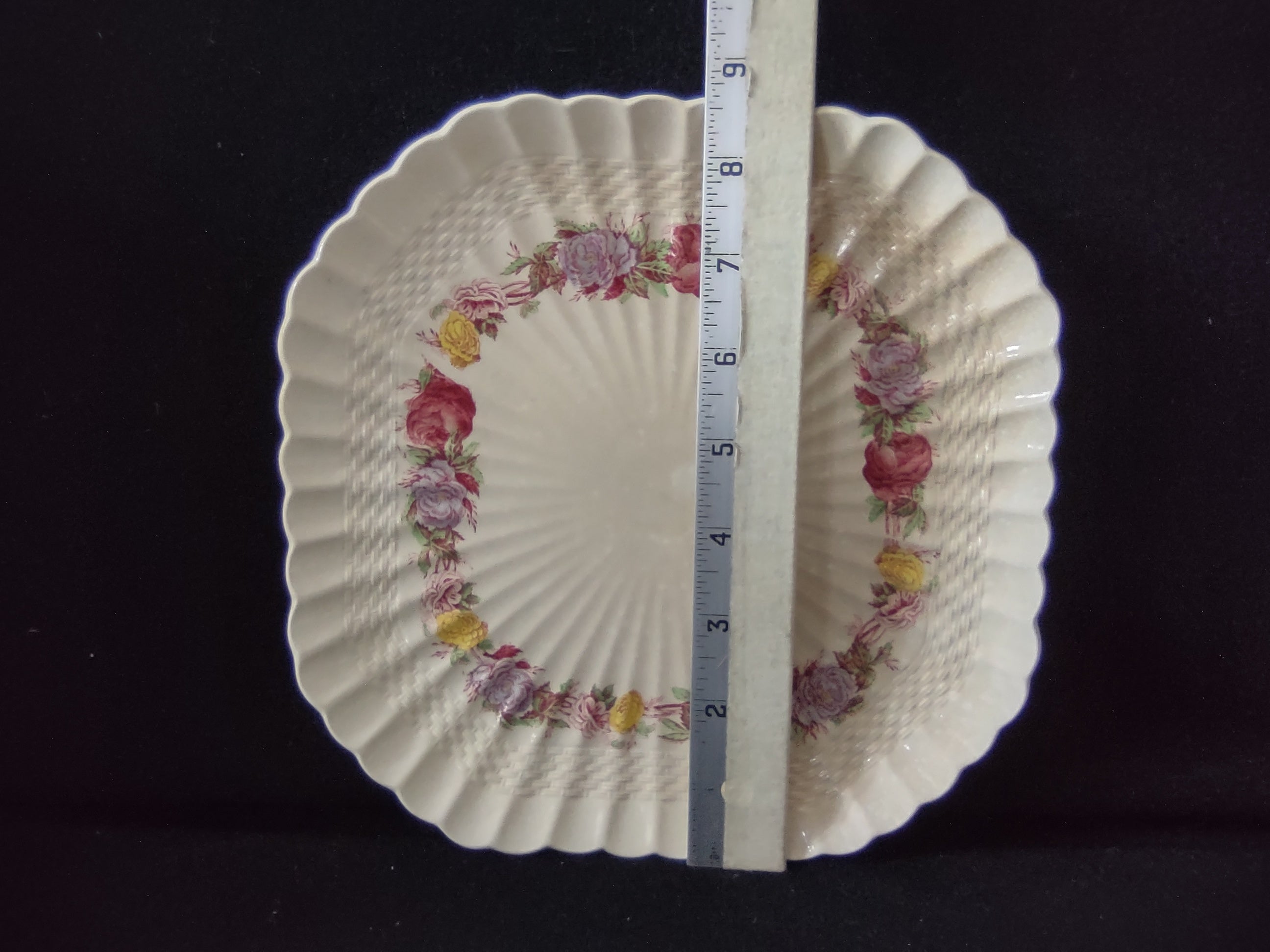 Vintage Copeland Spode Rose Briar Luncheon Plate Basketweave [5860]