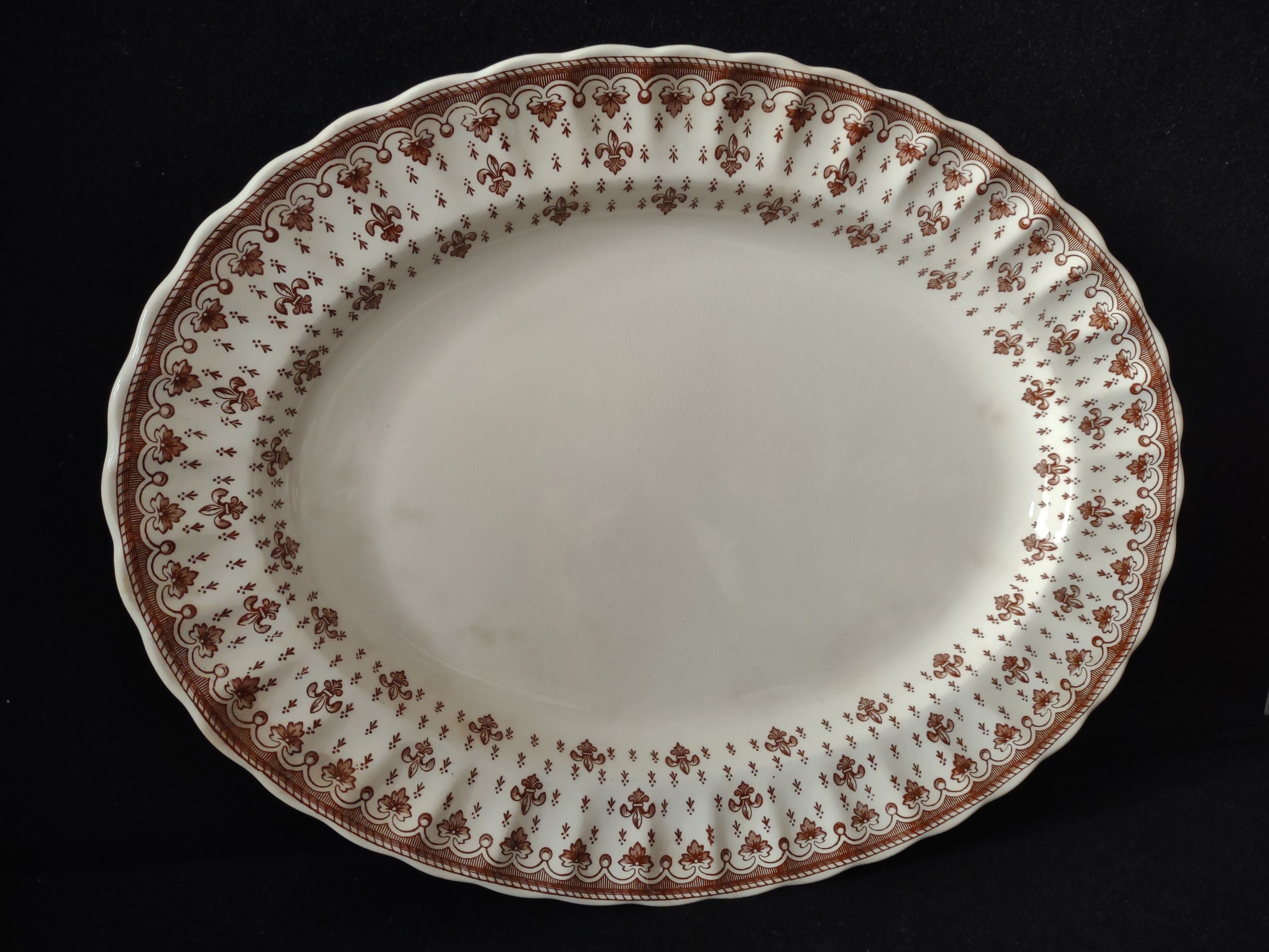 Vintage Copeland Spode Brown Fleur-de-Lis Oval Platter Cottagecore [5864]