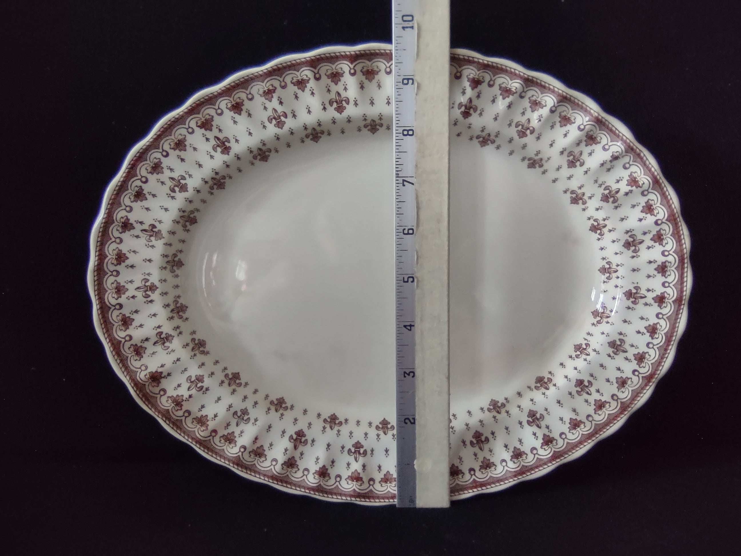 Vintage Copeland Spode Brown Fleur-de-Lis Oval Platter Cottagecore [5864]