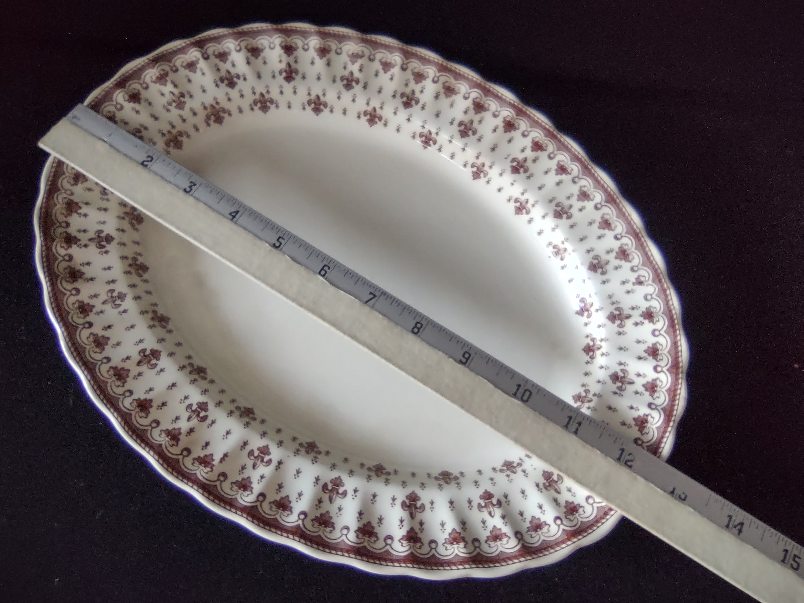 Vintage Copeland Spode Brown Fleur-de-Lis Oval Platter Cottagecore [5864]
