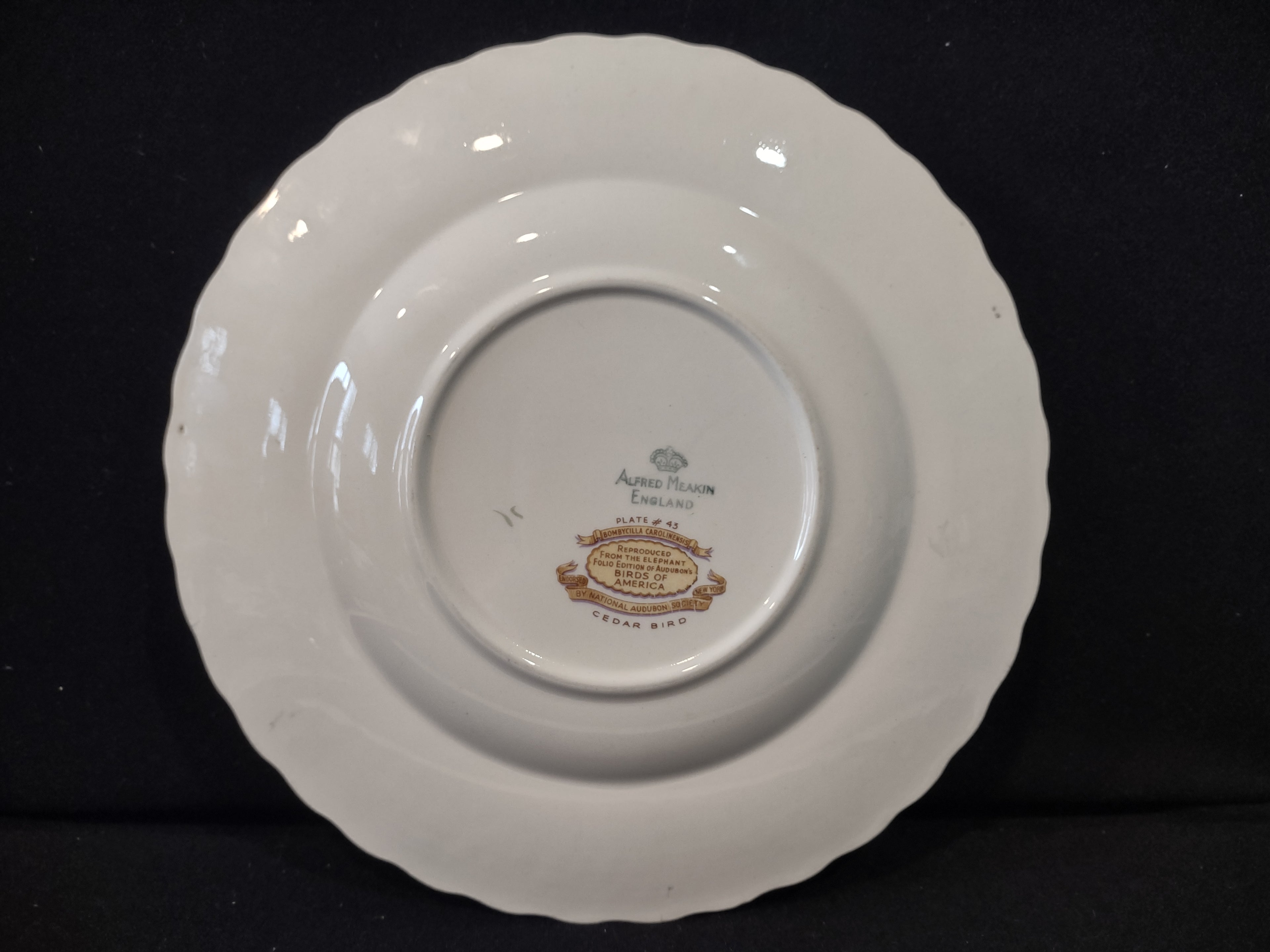 Vintage Alfred Meakin Audubon Cedar Waxwing Bird Collector Plate England [5866]