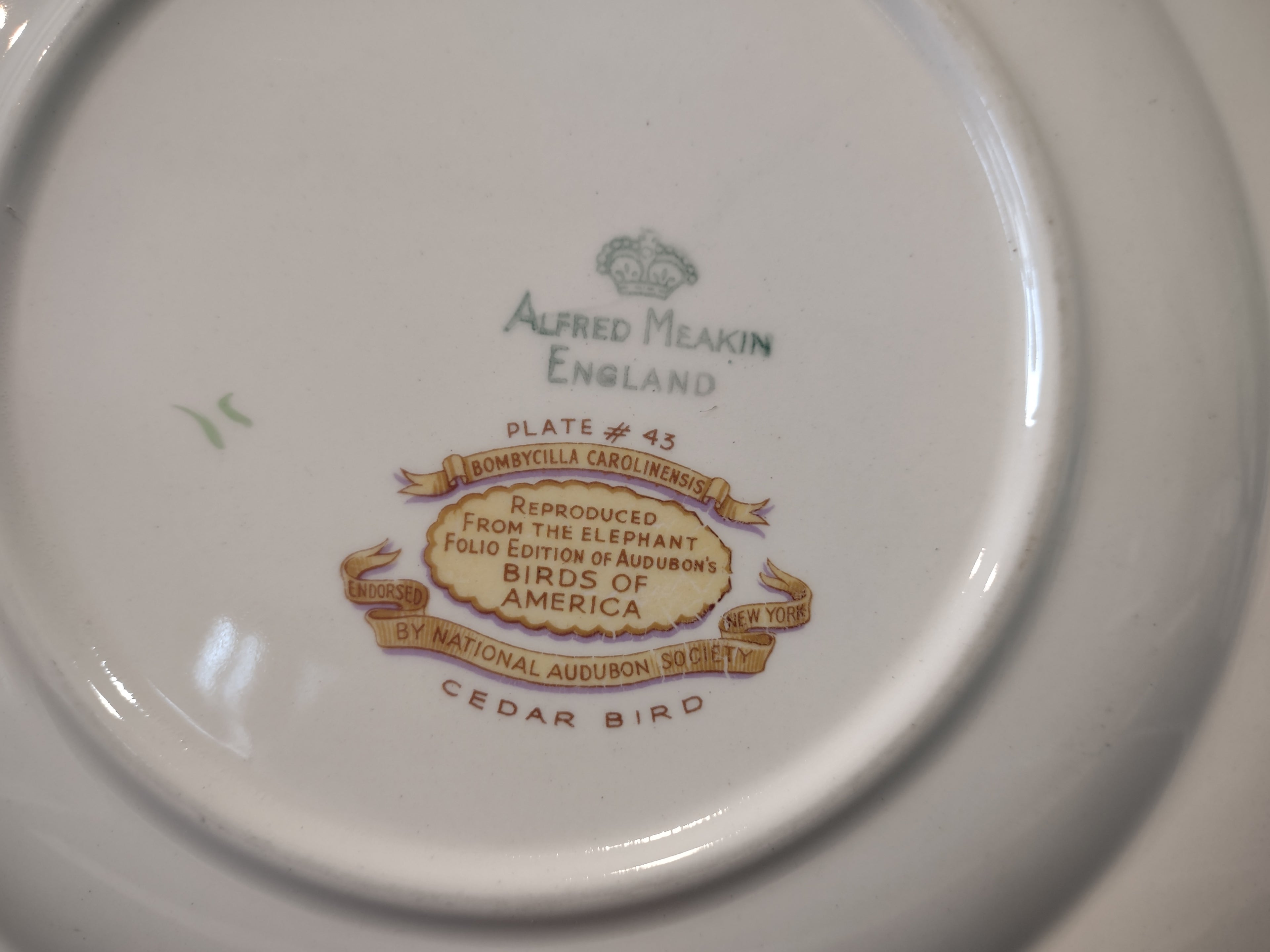 Vintage Alfred Meakin Audubon Cedar Waxwing Bird Collector Plate England [5866]