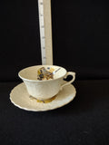 Vintage Embossed Floral Sparrow Cup Saucer Meakin England Cottagecore [5872]