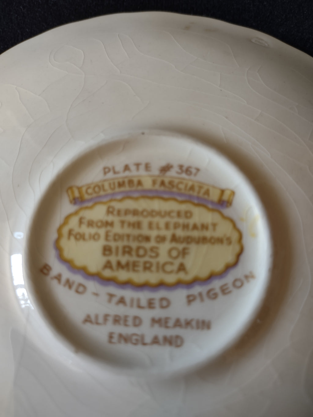 Vintage Meakin Band-Tailed Pigeon Audubon Saucer England Cottagecore [5877]