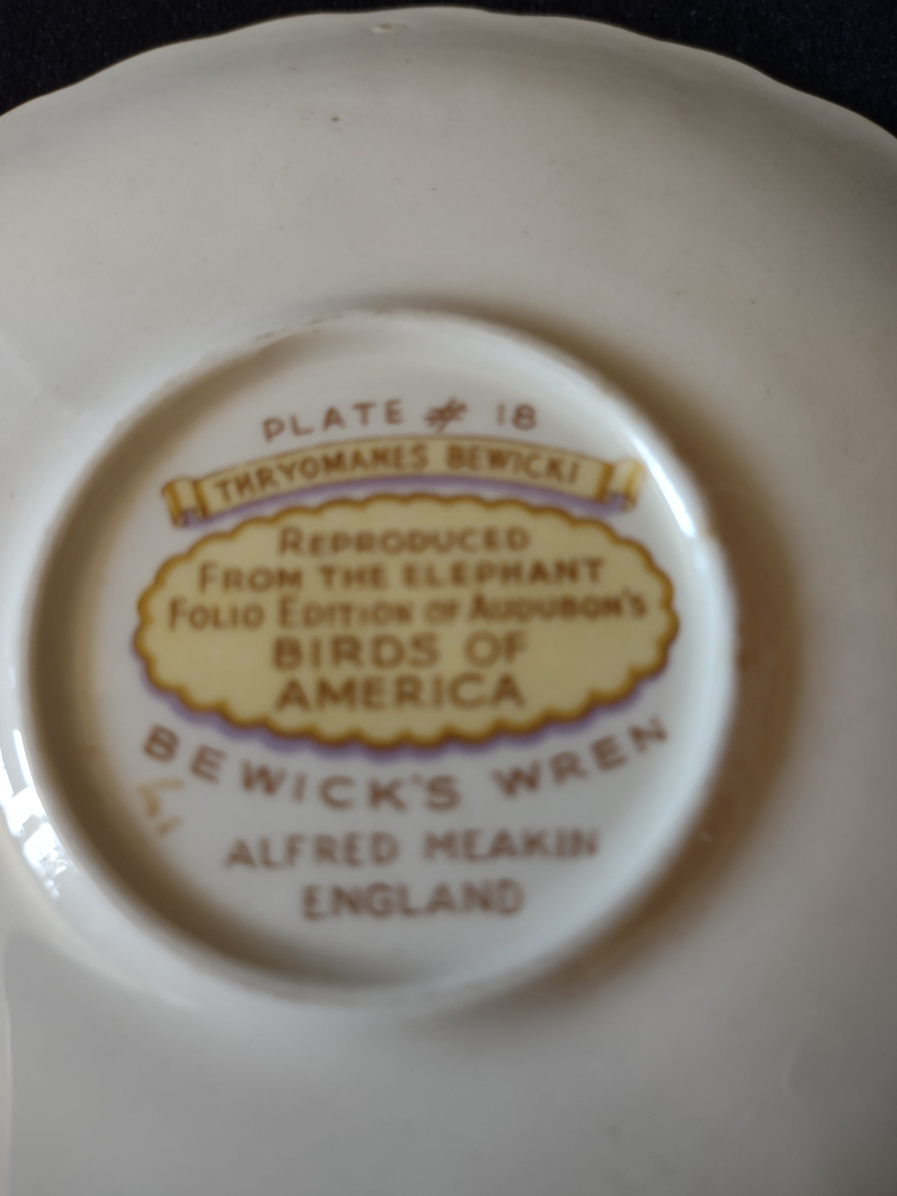 Vintage Alfred Meakin Audubon Birds of America Bewick's Wren Plate [5878]