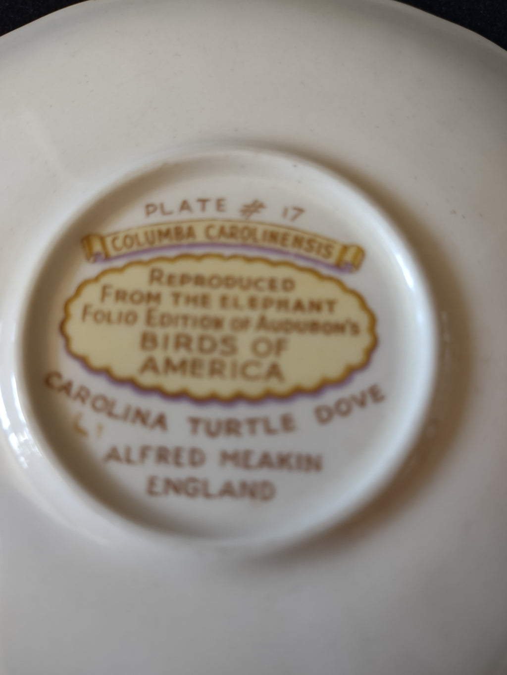 Vintage Alfred Meakin Audubon Birds of America Carolina Turtle Dove Saucer [5880]