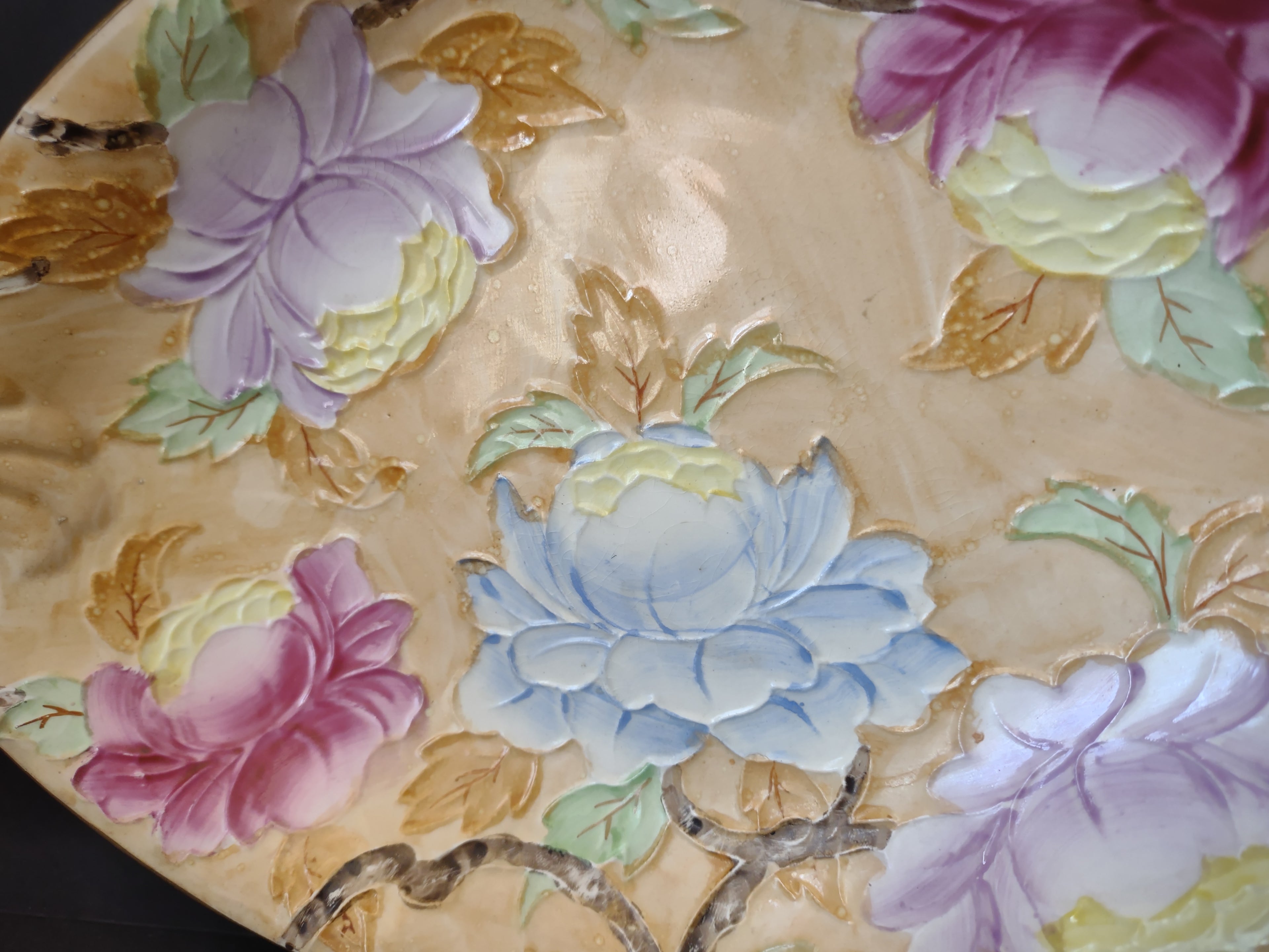 Vintage Maling Ware Embossed Floral Diamond Tray Peach Lustre England [5885]