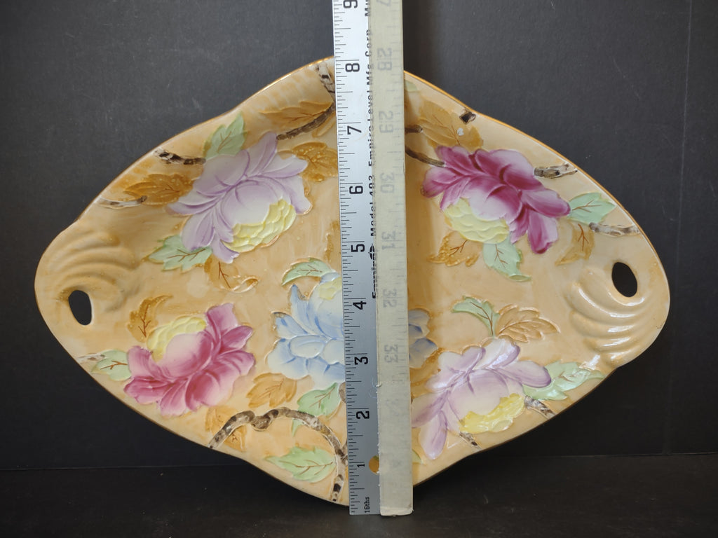 Vintage Maling Ware Embossed Floral Diamond Tray Peach Lustre England [5885]