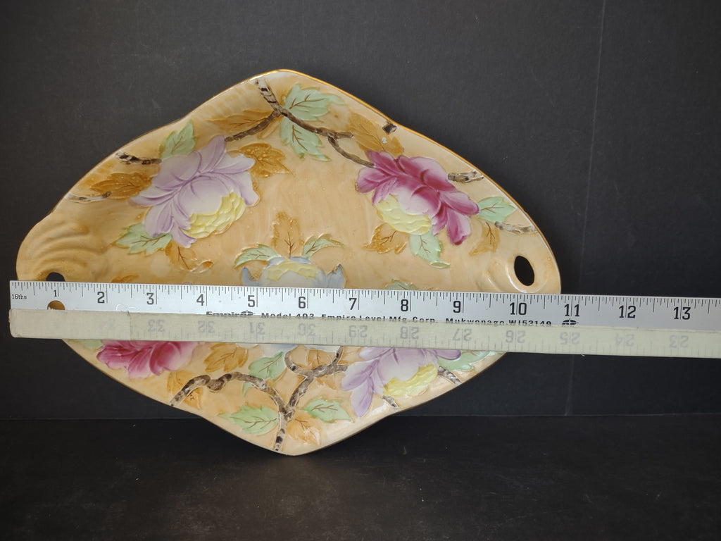 Vintage Maling Ware Embossed Floral Diamond Tray Peach Lustre England [5885]