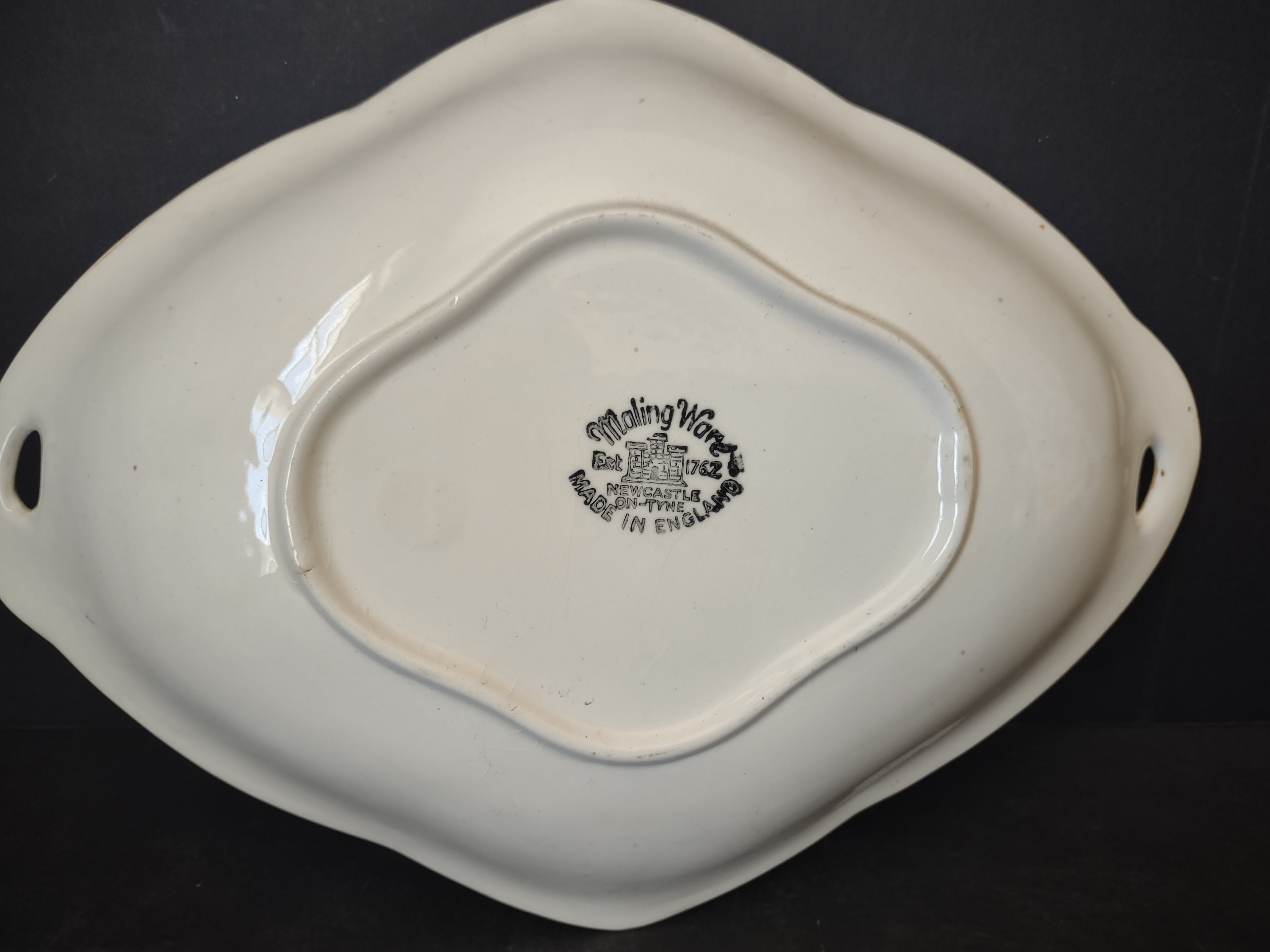 Vintage Maling Ware Embossed Floral Diamond Tray Peach Lustre England [5885]
