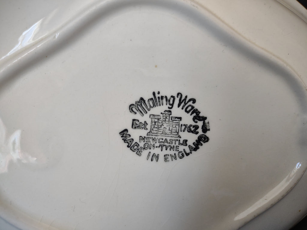 Vintage Maling Ware Embossed Floral Diamond Tray Peach Lustre England [5885]