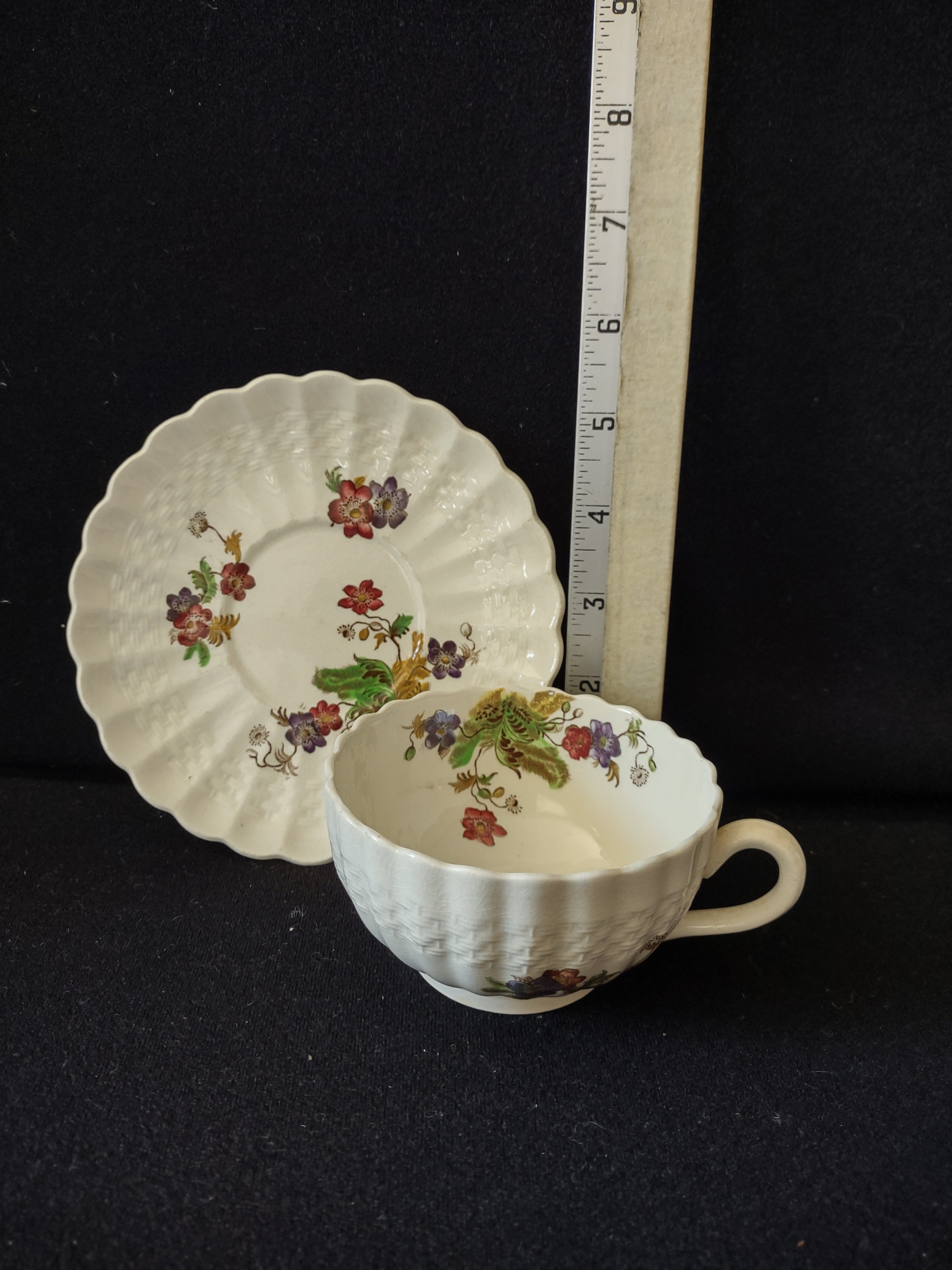 Vintage Copeland Spode Wicker Lane Cup & Saucer Set England Cottagecore [5888]