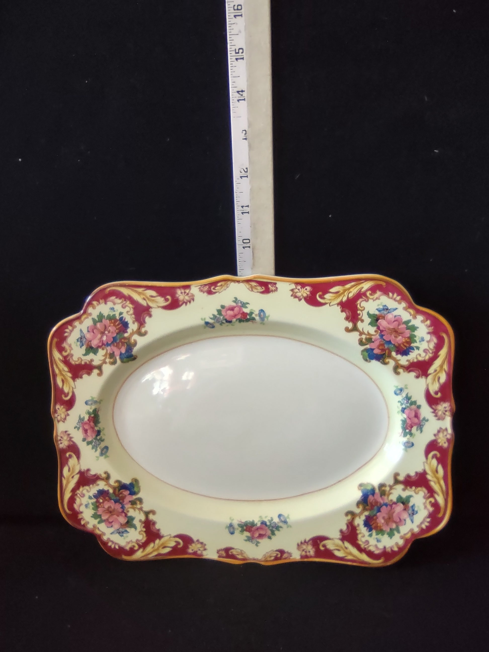 Vintage Crown Ducal Ware Oval Platter Crimson Gold England Cottagecore [5890]