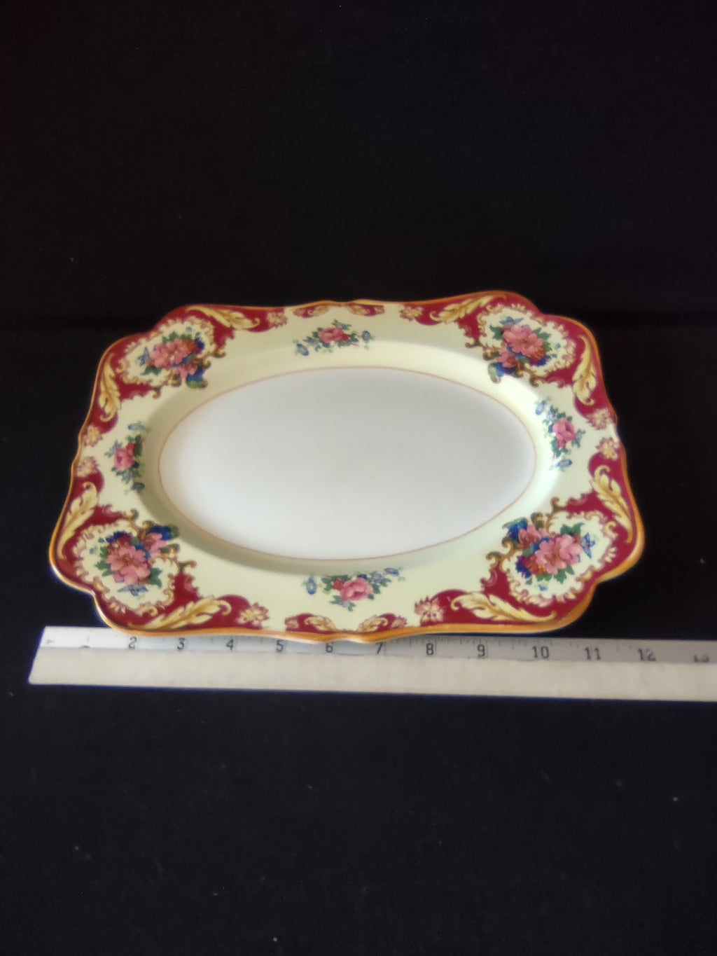 Vintage Crown Ducal Ware Oval Platter Crimson Gold England Cottagecore [5890]