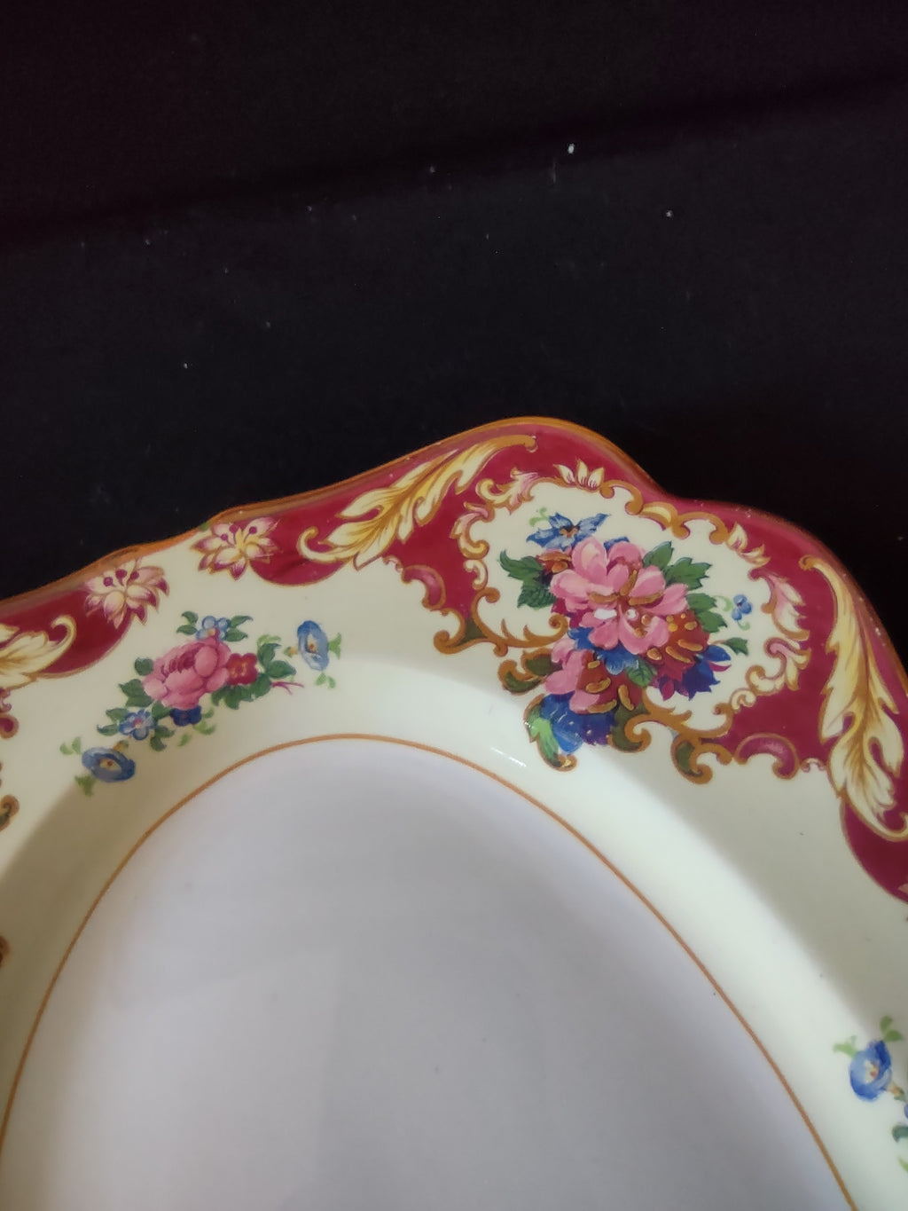 Vintage Crown Ducal Ware Oval Platter Crimson Gold England Cottagecore [5890]