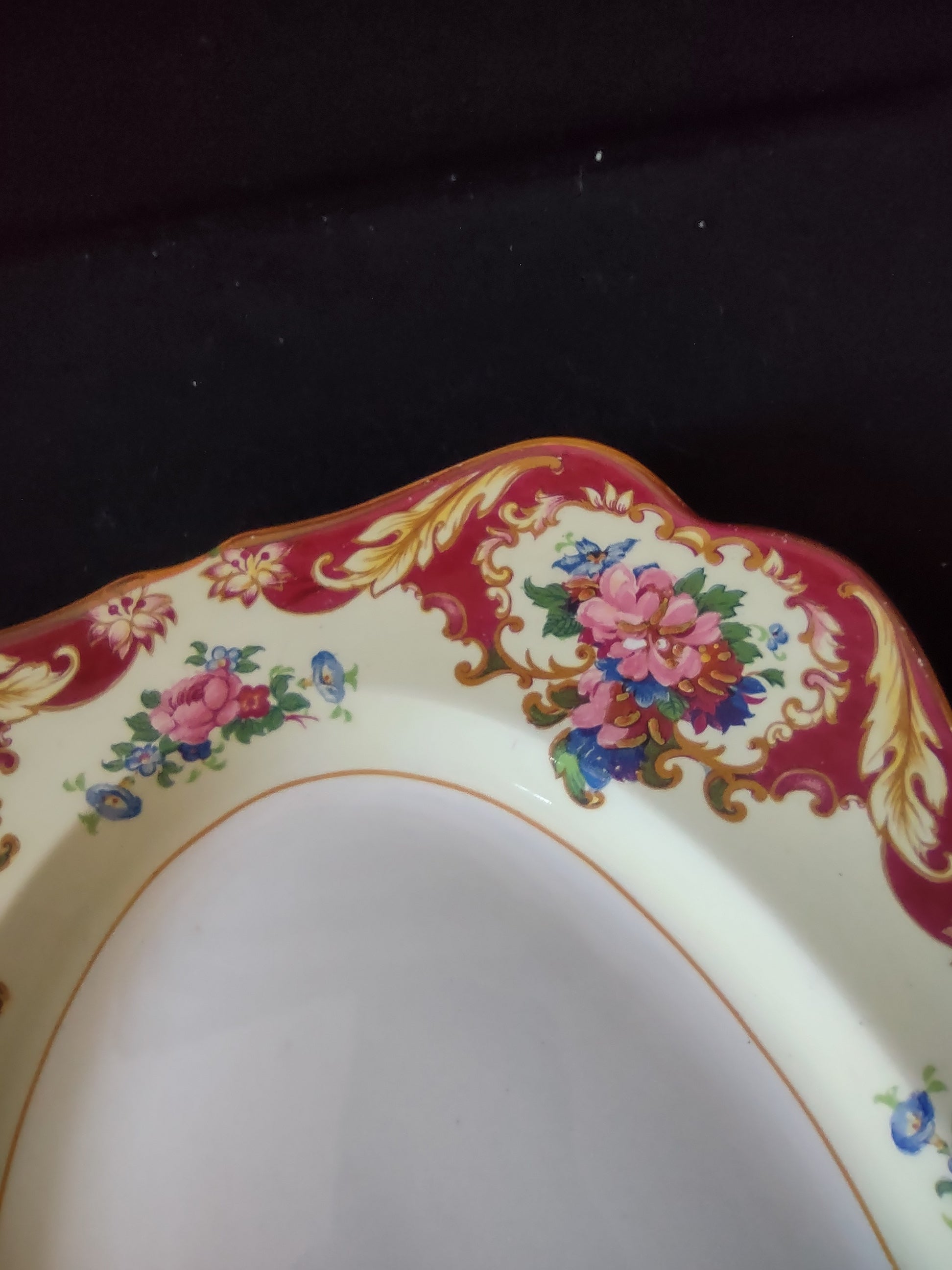 Vintage Crown Ducal Ware Oval Platter Crimson Gold England Cottagecore [5890]