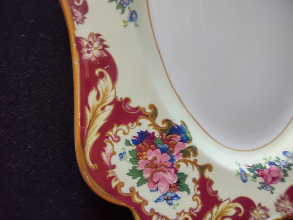 Vintage Crown Ducal Ware Oval Platter Crimson Gold England Cottagecore [5890]