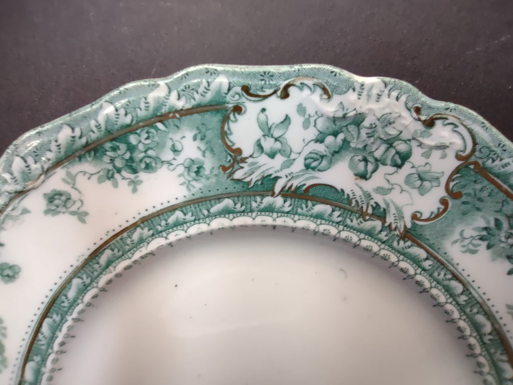 Vintage Green Transferware Dinner Plate Floral Scrollwork Gold Gilt [5901]