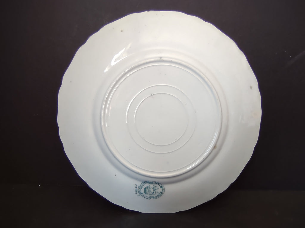 Vintage Green Transferware Dinner Plate Floral Scrollwork Gold Gilt [5901]