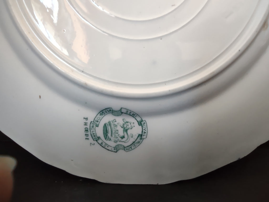 Vintage Green Transferware Dinner Plate Floral Scrollwork Gold Gilt [5901]