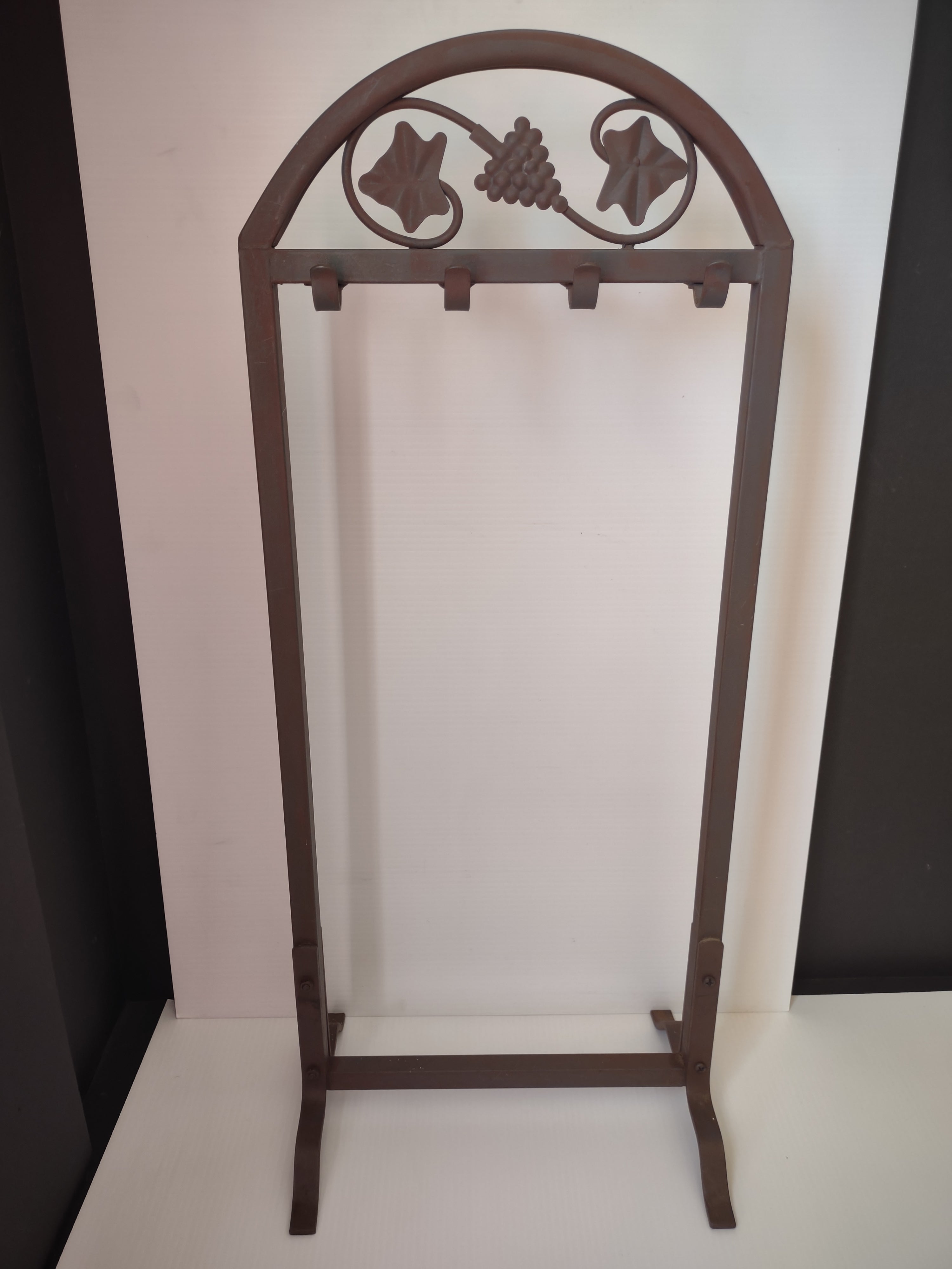 Vintage Wrought Iron Fireplace Tool Rack Stand Grape Ivy Motif [6252]