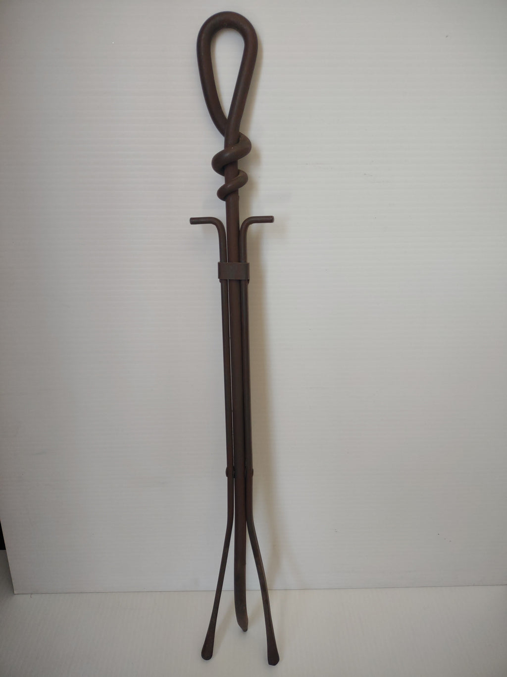 Vintage Wrought Iron Fireplace Tongs Loop Knot Handle Splayed Feet [6254]