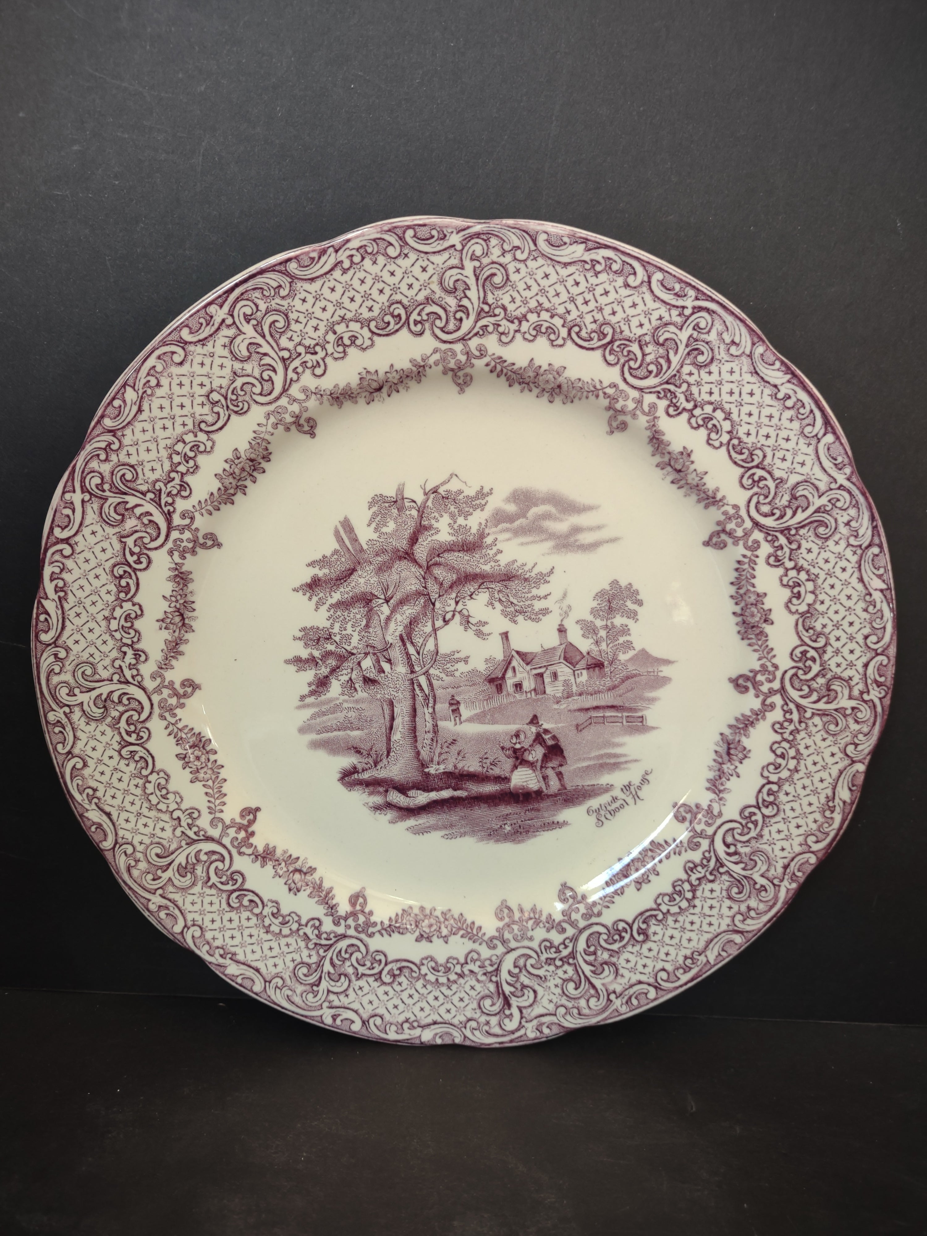 Vintage Ridgways England Humphrey's Clock School House Purple Plate [5898]