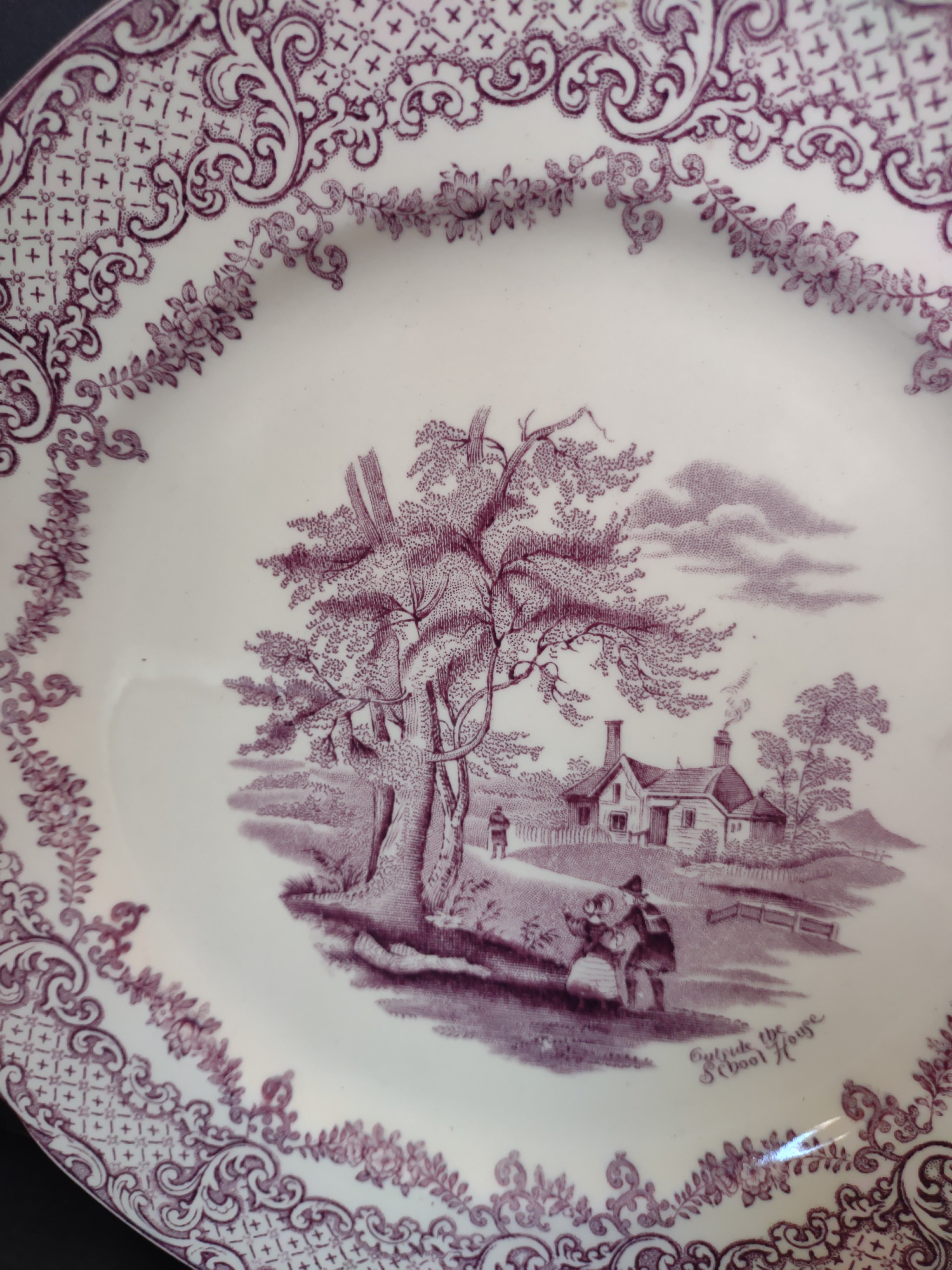 Vintage Ridgways England Humphrey's Clock School House Purple Plate [5898]