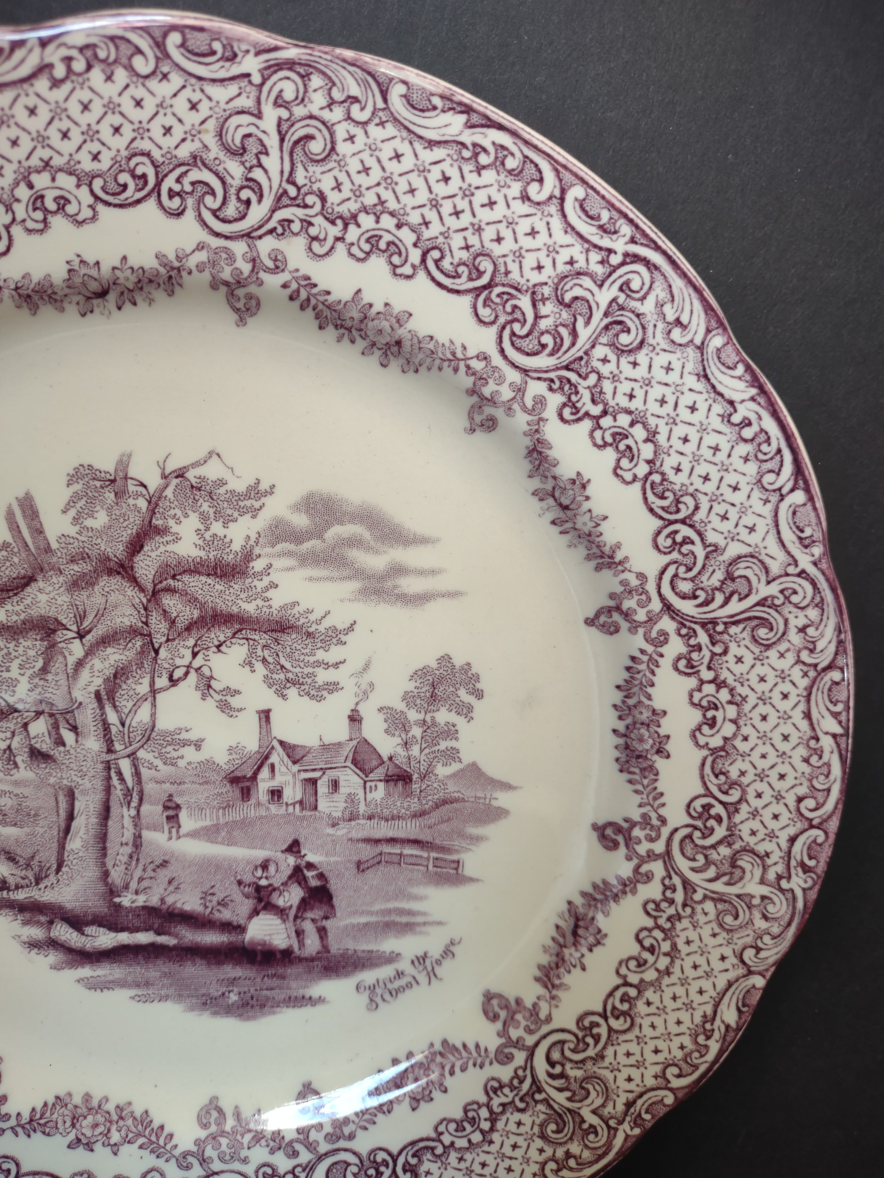 Vintage Ridgways England Humphrey's Clock School House Purple Plate [5898]