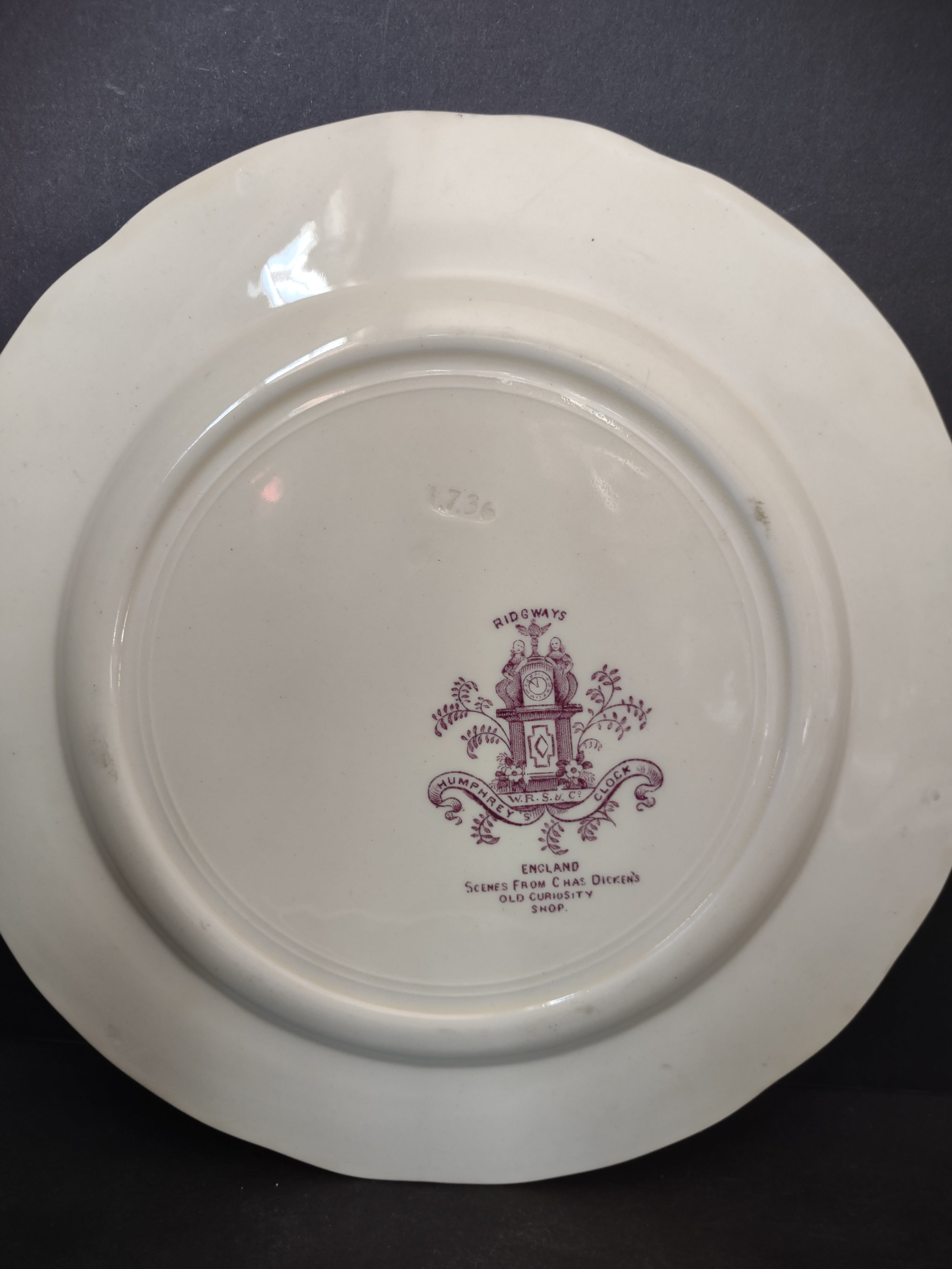 Vintage Ridgways England Humphrey's Clock School House Purple Plate [5898]