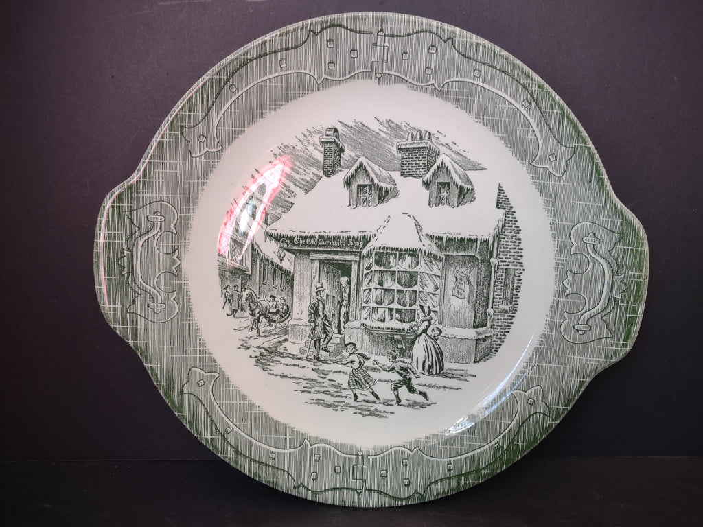 Vintage Victorian Old Curiosity Shop Green Transfer Ware Handle Plate [5897]
