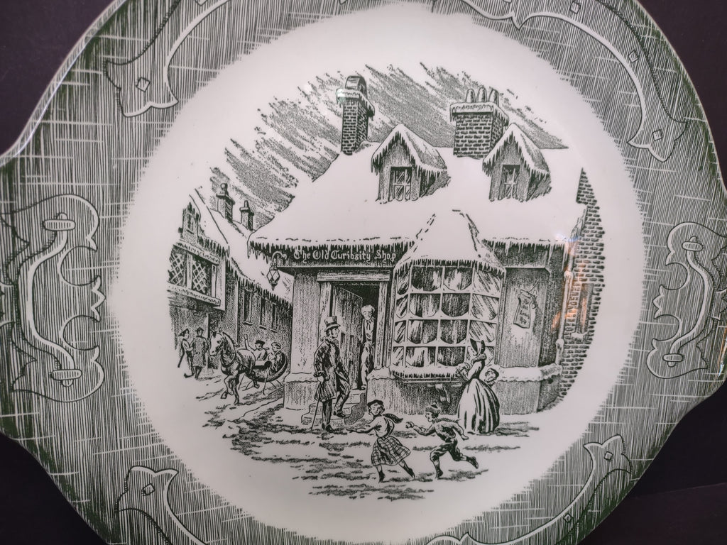 Vintage Victorian Old Curiosity Shop Green Transfer Ware Handle Plate [5897]