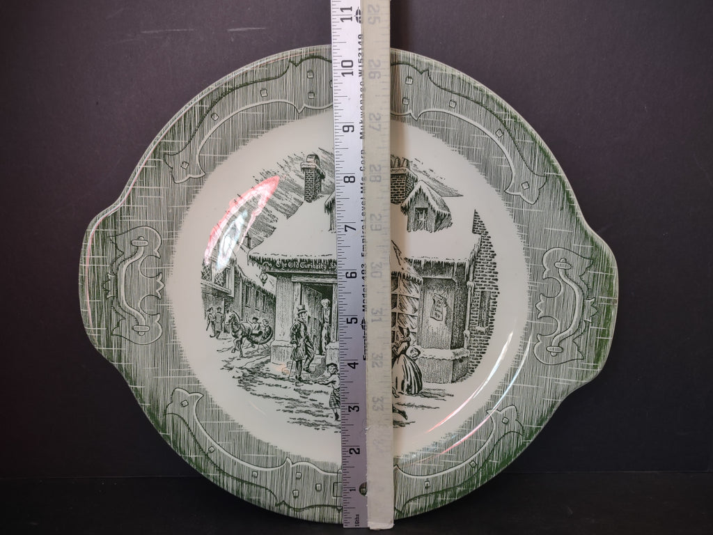 Vintage Victorian Old Curiosity Shop Green Transfer Ware Handle Plate [5897]