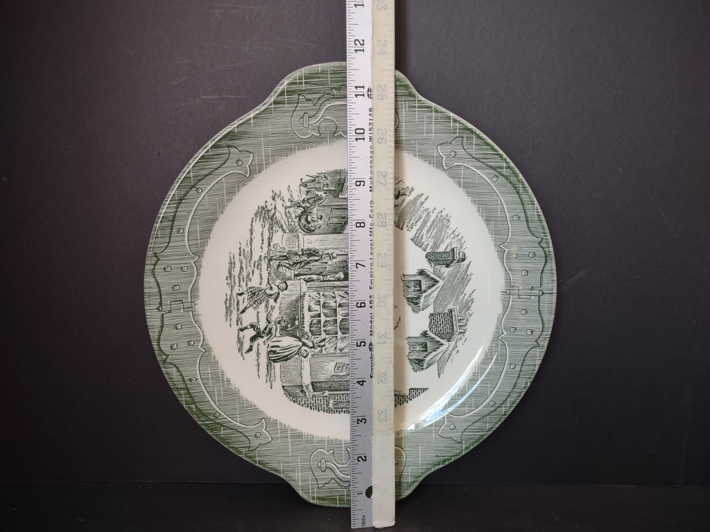 Vintage Victorian Old Curiosity Shop Green Transfer Ware Handle Plate [5897]