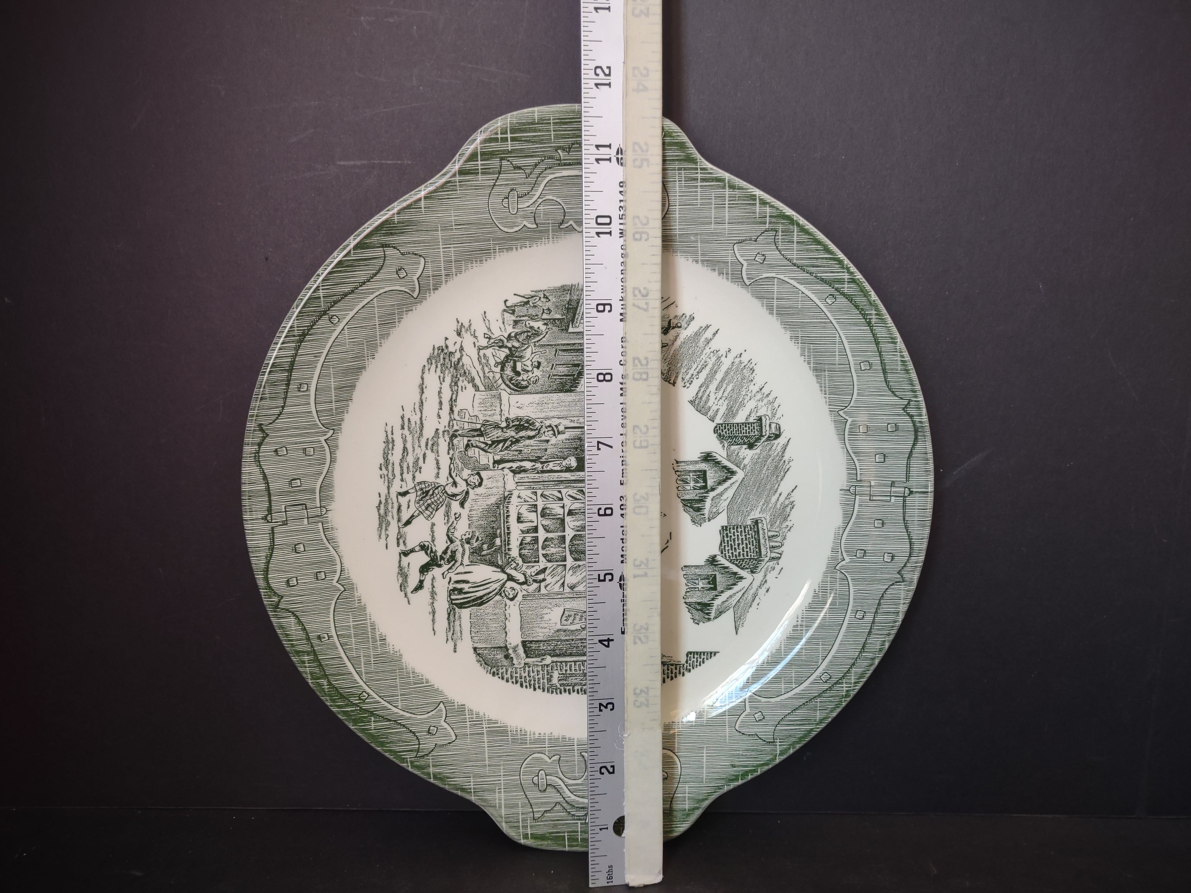 Vintage Victorian Old Curiosity Shop Green Transfer Ware Handle Plate [5897]