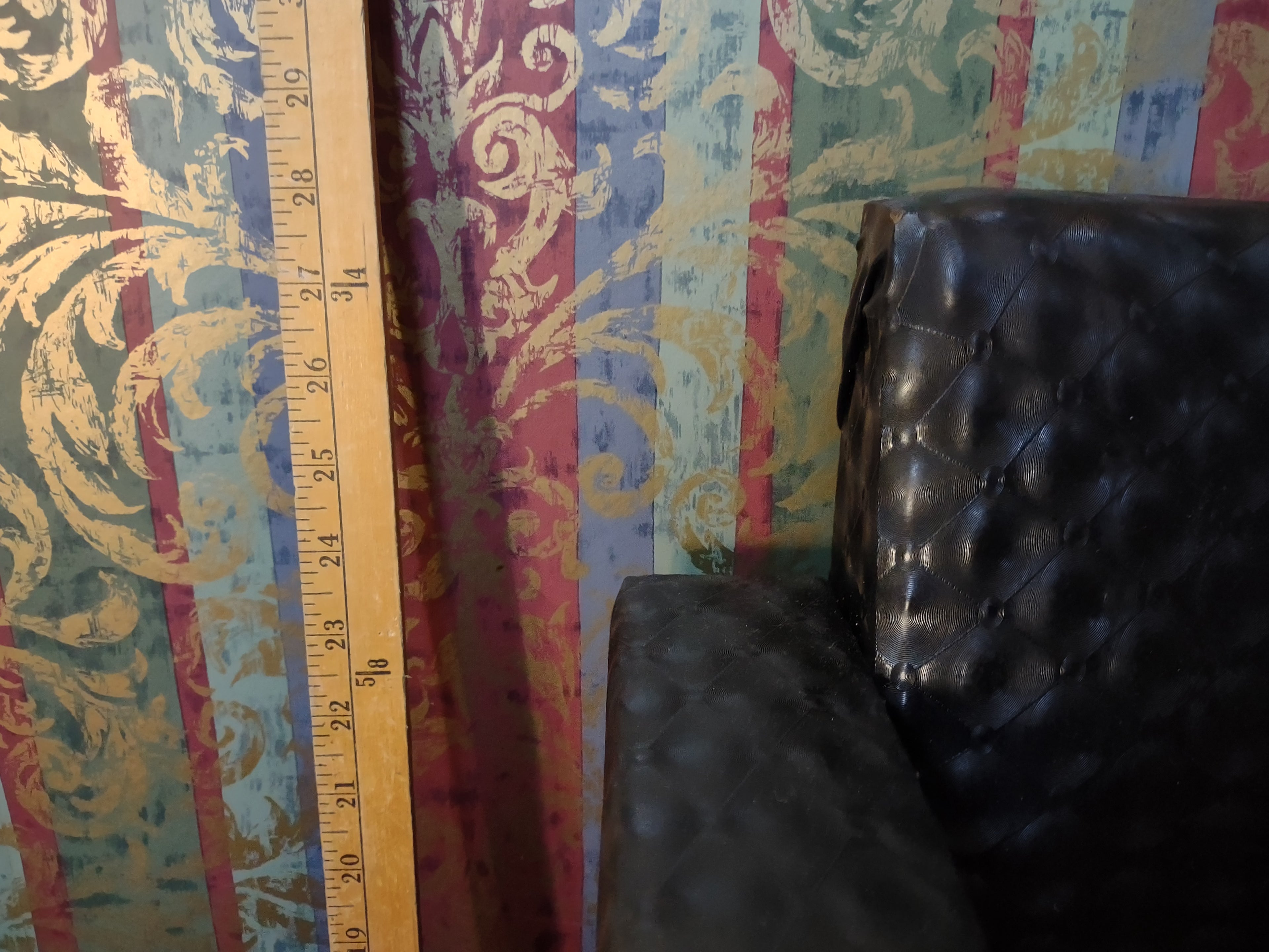 Vintage Mid-Century Black Tufted Vinyl Loveseat Settee Tapered Legs [6251]