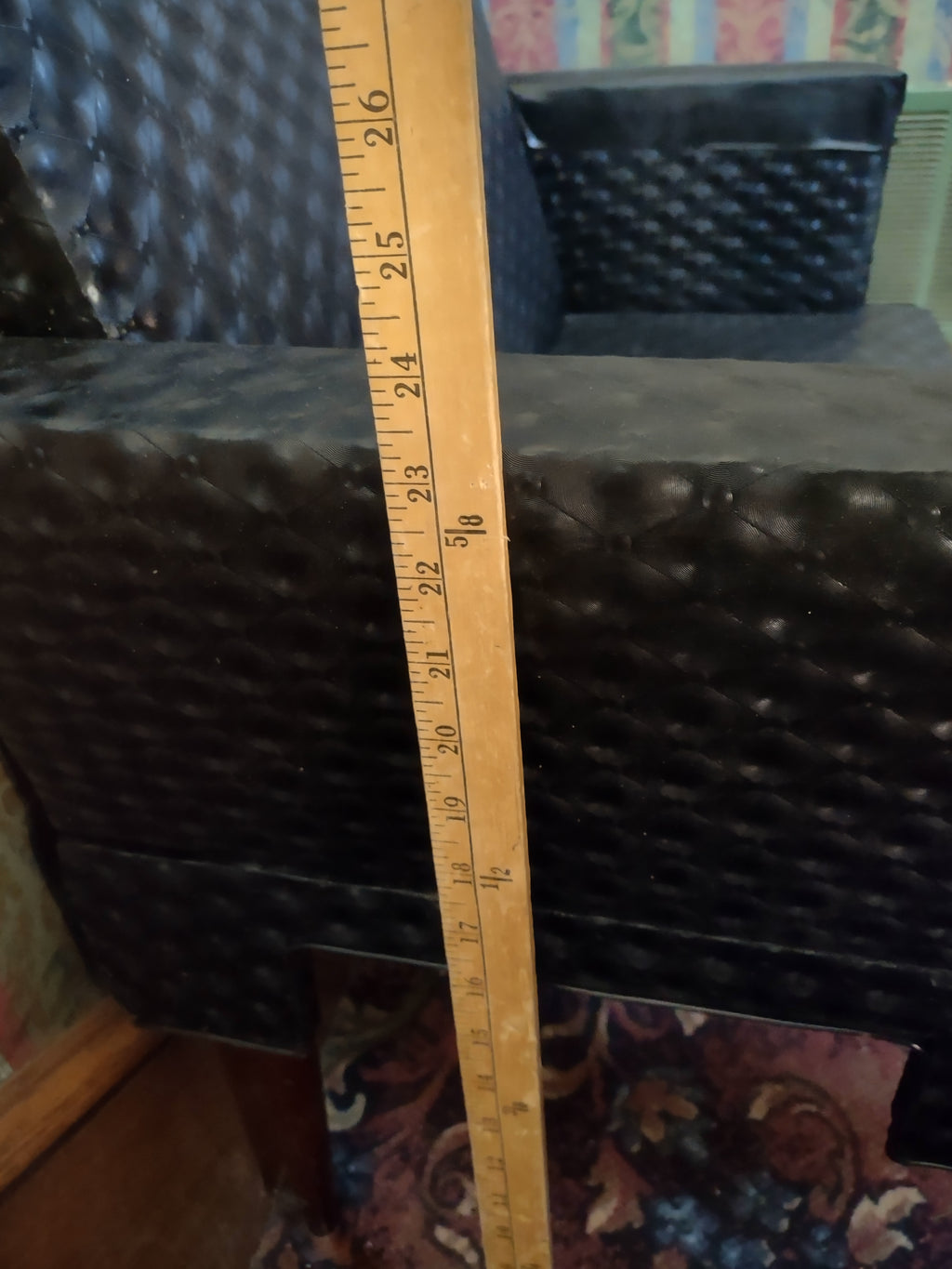 Vintage Mid-Century Black Tufted Vinyl Loveseat Settee Tapered Legs [6251]