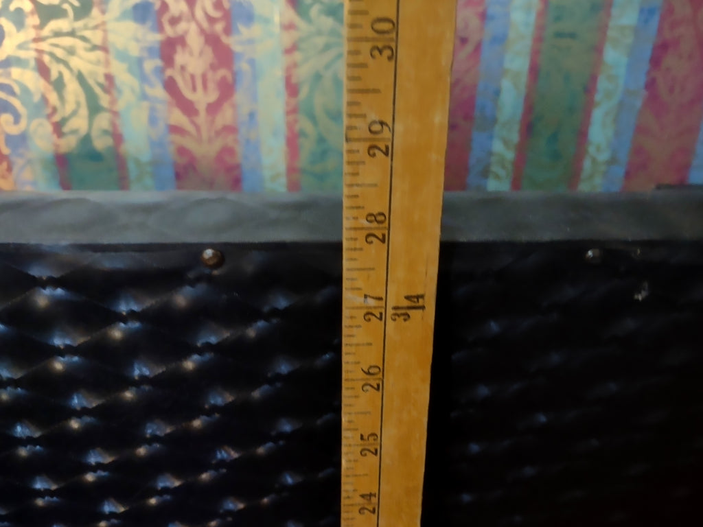 Vintage Mid-Century Black Tufted Vinyl Loveseat Settee Tapered Legs [6251]