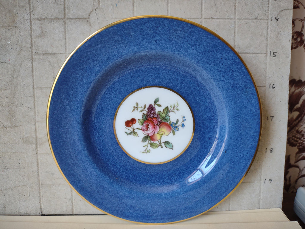 Vintage Blue Spode Fruit Floral Gold Trim Saucer Cottagecore Roses [5912]